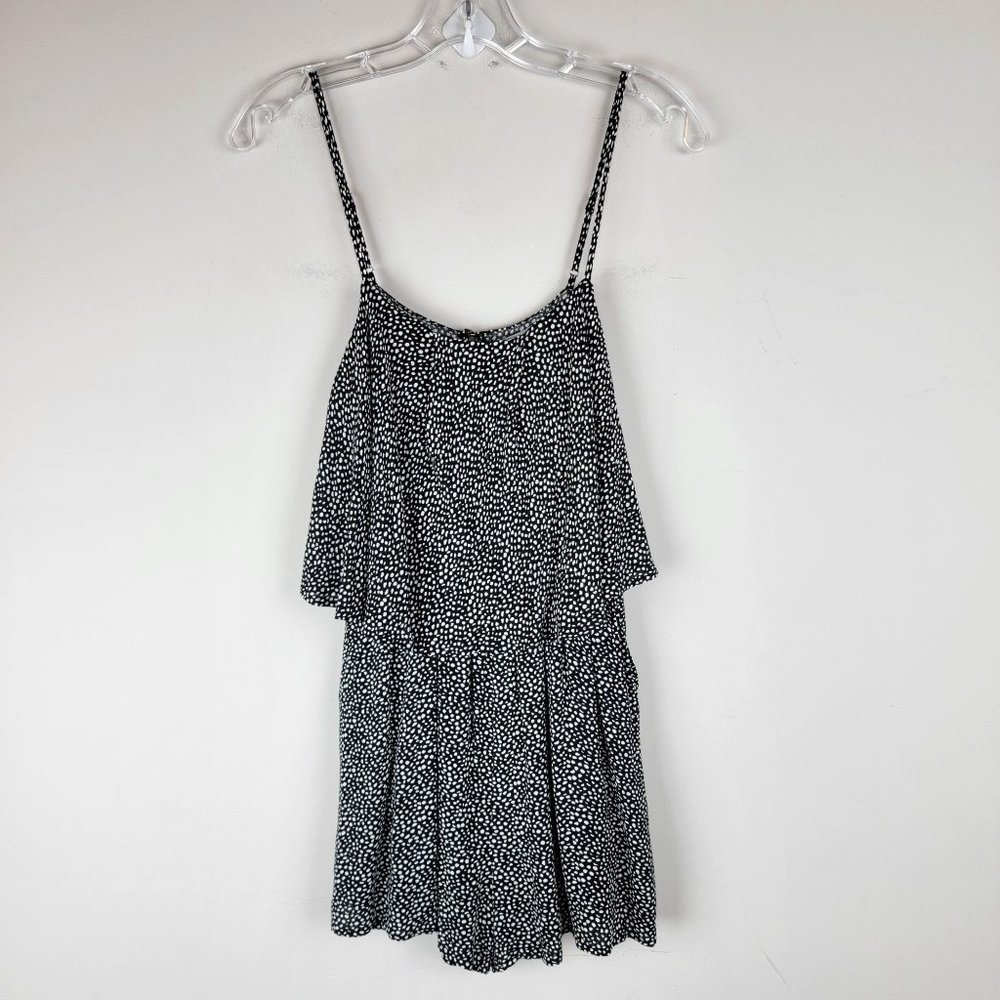 Gilli Black White Adjustable Strap Ruffle Layered Pockets Romper Size S
